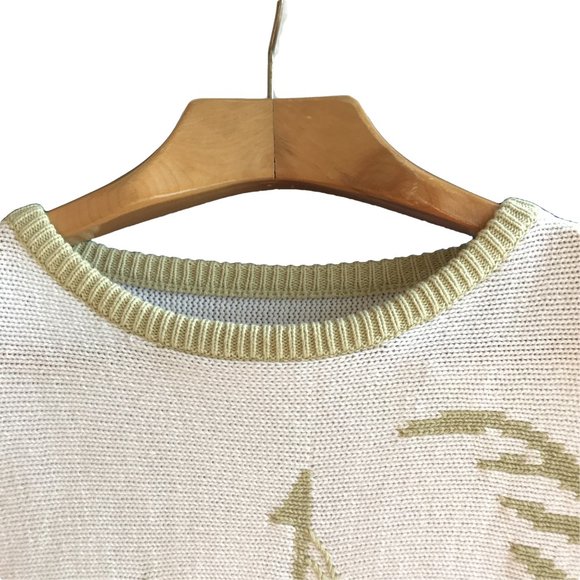 Vintage White & Olive boat sweater Hand Knit women - Picture 5 of 8
